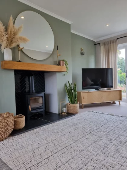 Living room with Log burner fire